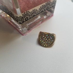 New Gold Tone AB Crystal Heart Ring   Size  6